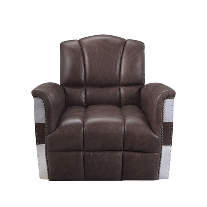 Brown leather accent arm chair with patchwork aluminum frame 35W x 35D x 35H HouseOfZazla on Tampa Home & Garden Store