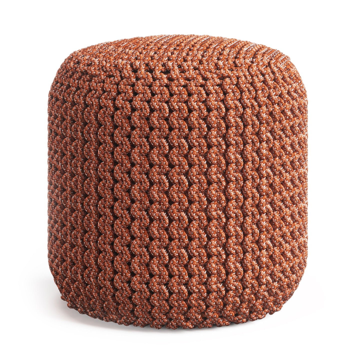 Round Knitted Orange Pouf For Deck And Patio