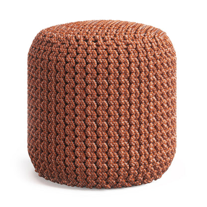 Round Knitted Orange Pouf For Deck And Patio