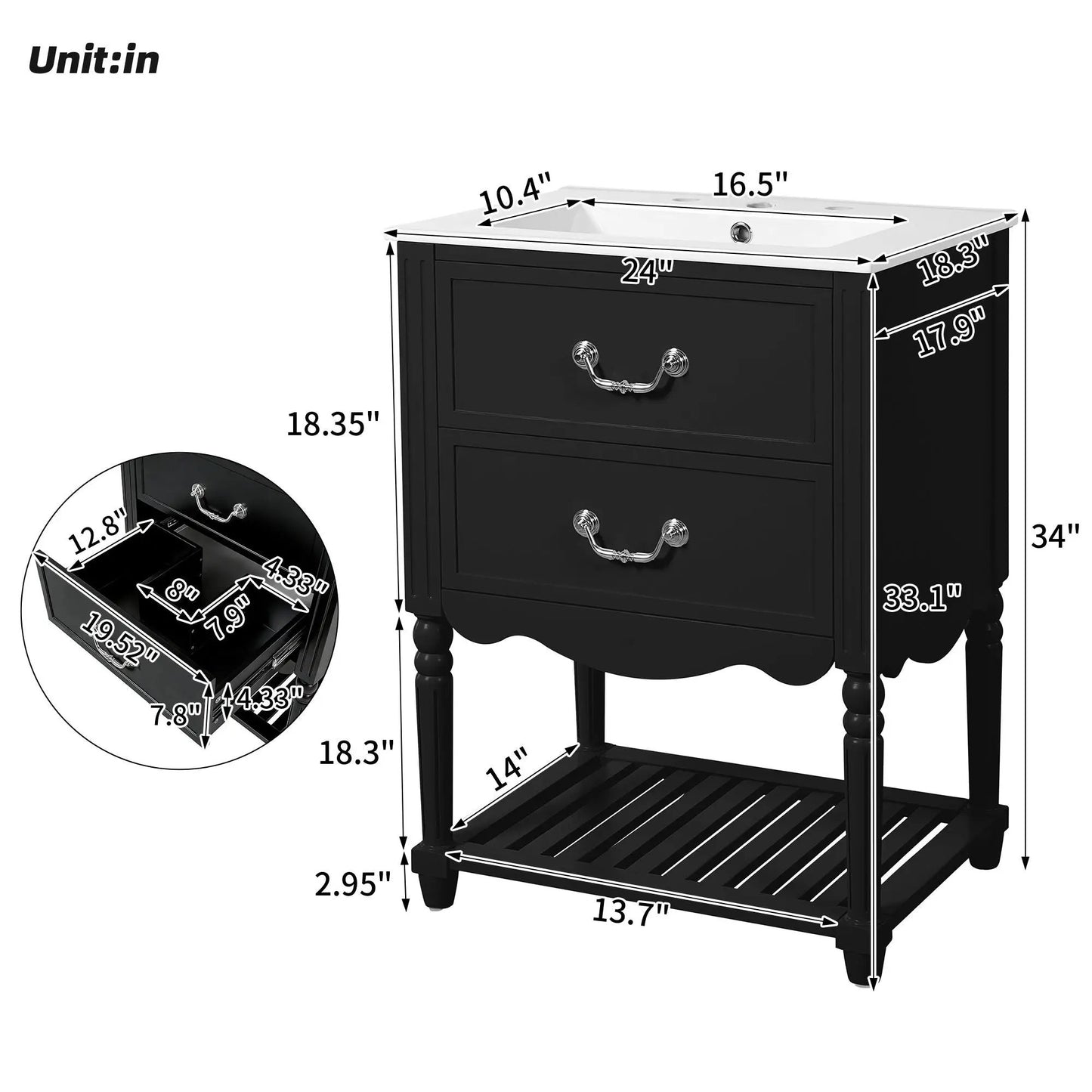 Wave Design Bathroom Vanity with Sink and Drawers