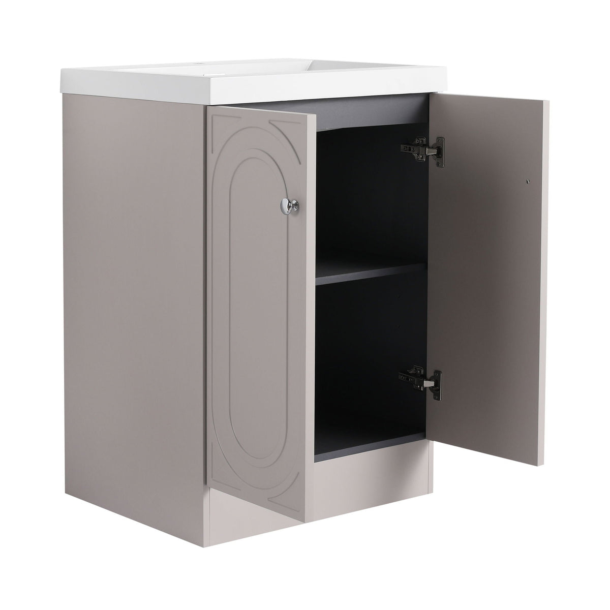 Freestanding Bath Vanity With Resin Sink by HouseOfZazla, taupe cabinet with white top on Tampa Home & Garden Store