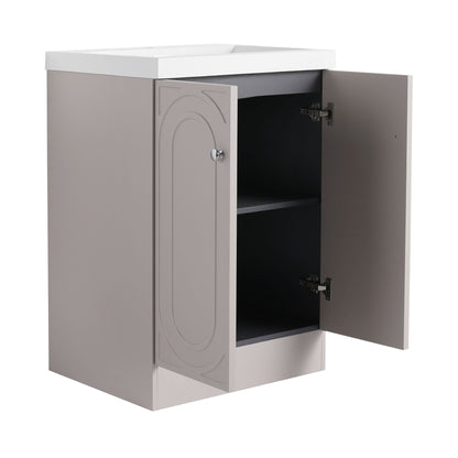 Freestanding Bath Vanity With Resin Sink by HouseOfZazla, taupe cabinet with white top on Tampa Home & Garden Store
