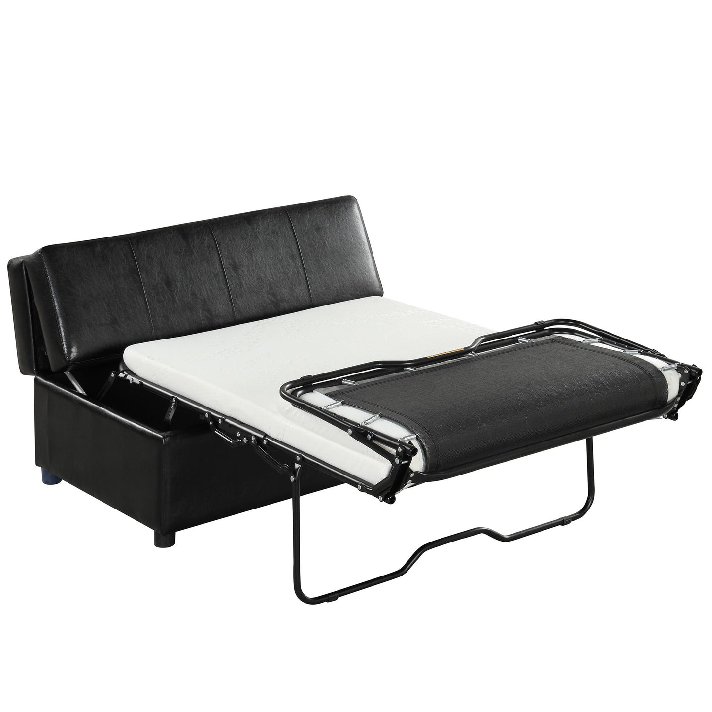 Twin size folding ottoman sleeper bed by HouseOfZazla with white mattress and black faux leather on Tampa Home & Garden Store