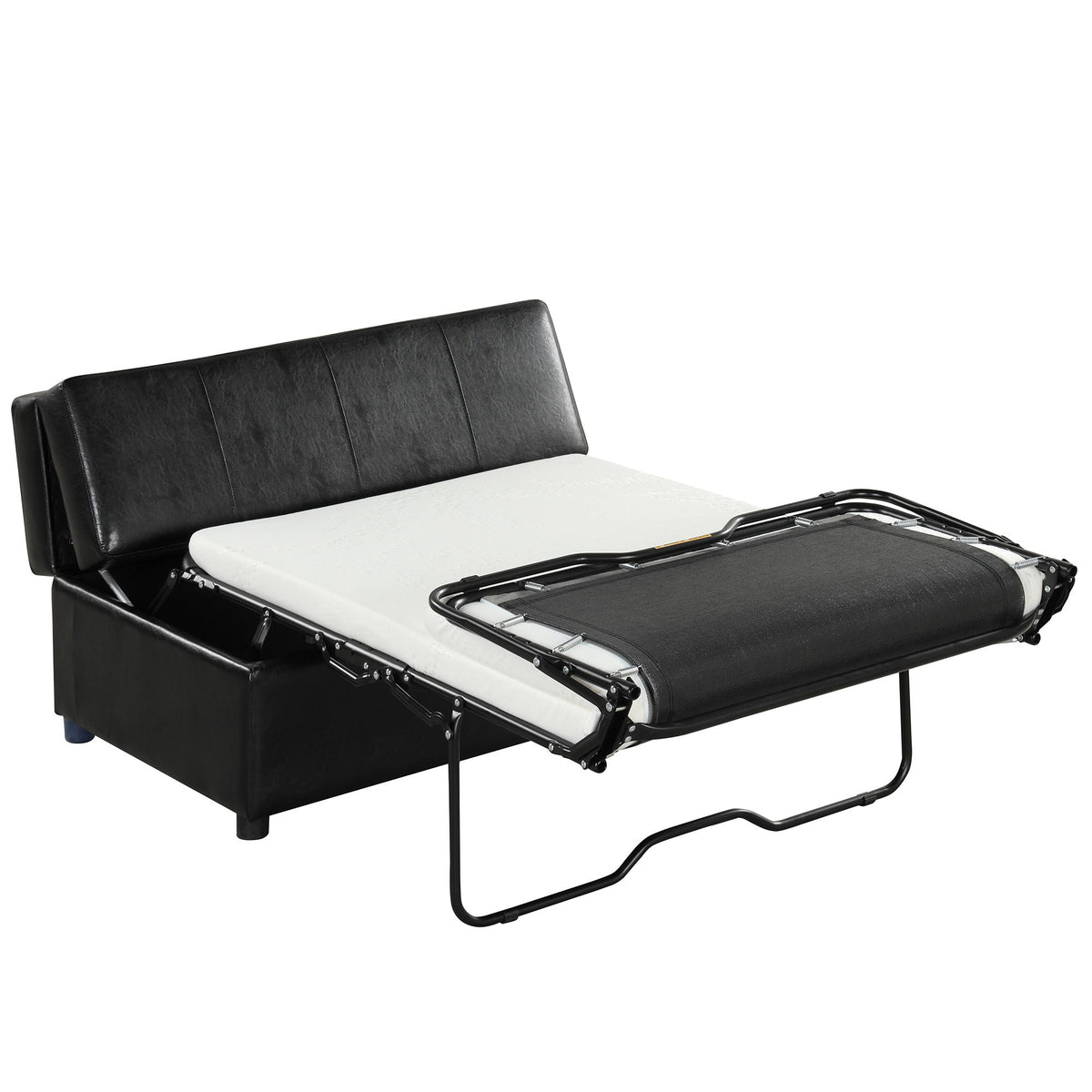 Twin size folding ottoman sleeper bed by HouseOfZazla with white mattress and black faux leather on Tampa Home & Garden Store