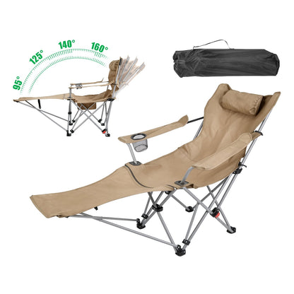 GemGear reclining camping chair with headrest tan fabric 4-pos adjustable cup holder on Tampa Home & Garden Store