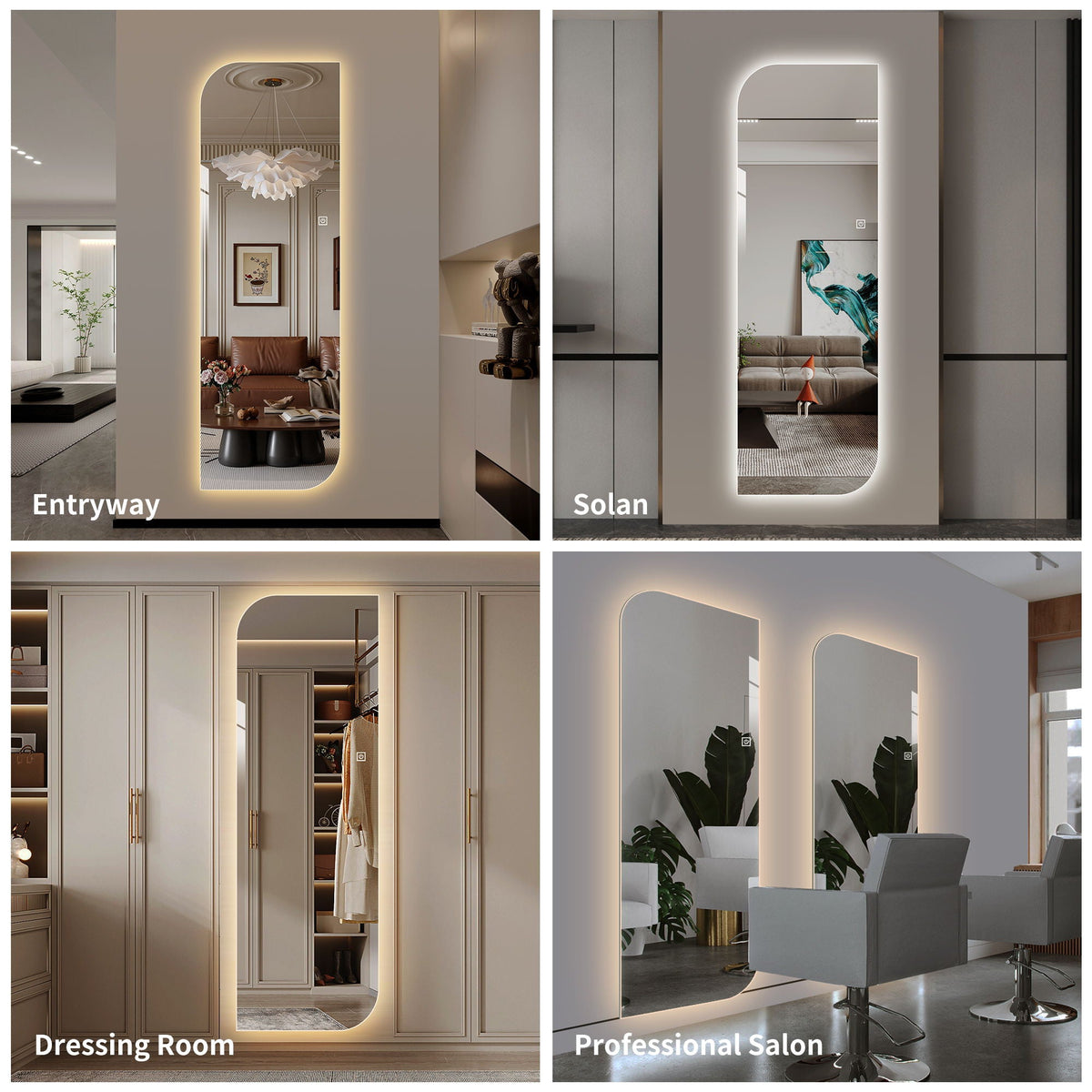 Irregular Shape LED Full Length Wall Mirror with 3 Color Dimmable Lighting - Silver in 4 rooms on Tampa Home & Garden Store