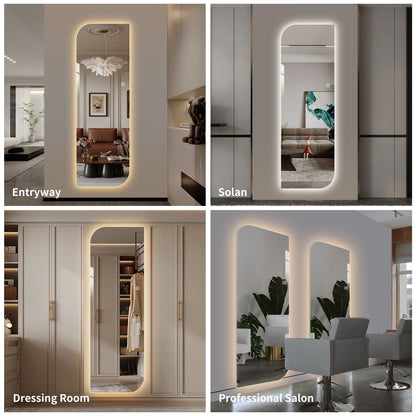 Irregular Shape LED Full Length Wall Mirror with 3 Color Dimmable Lighting - Silver in 4 rooms on Tampa Home & Garden Store