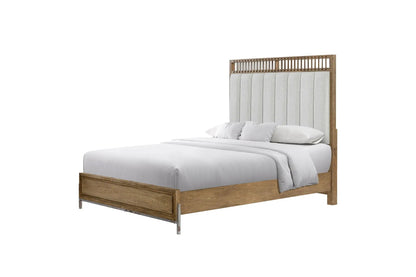Elegant Upholstered Strap Panel Bed Latte Finish