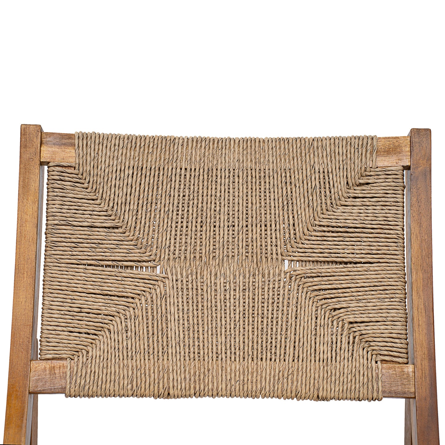 Outdoor dining set with acacia wood and teak finish rope-woven seating close-up by HouseOfZazla on Tampa Home & Garden Store