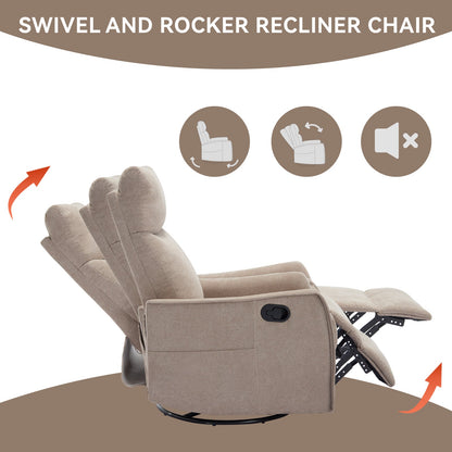 Heat massage manual recliner chair in khaki fabric with rocker and swivel on Tampa Home & Garden Store