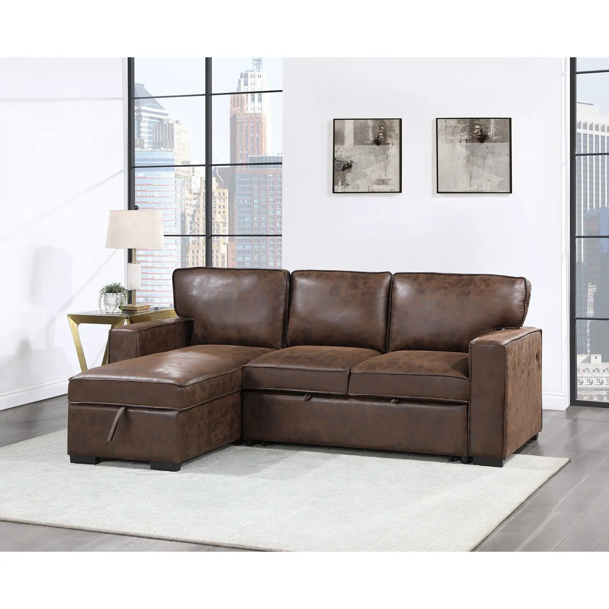 Territory pull-out sofa bed, brown leather sleeper sectional by Unique Piece Furniture on Tampa Home & Garden Store