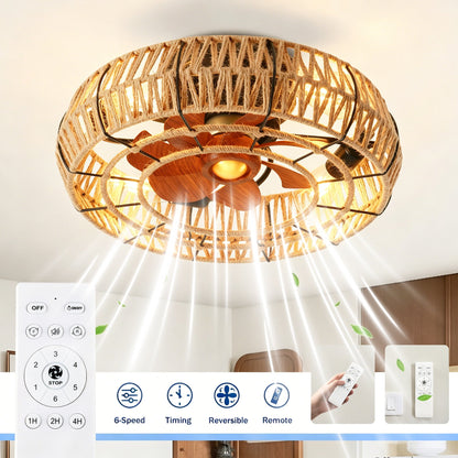 20-inch rope-caged flush mount ceiling fan with light kit and remote by HouseOfZazla on Tampa Home & Garden Store