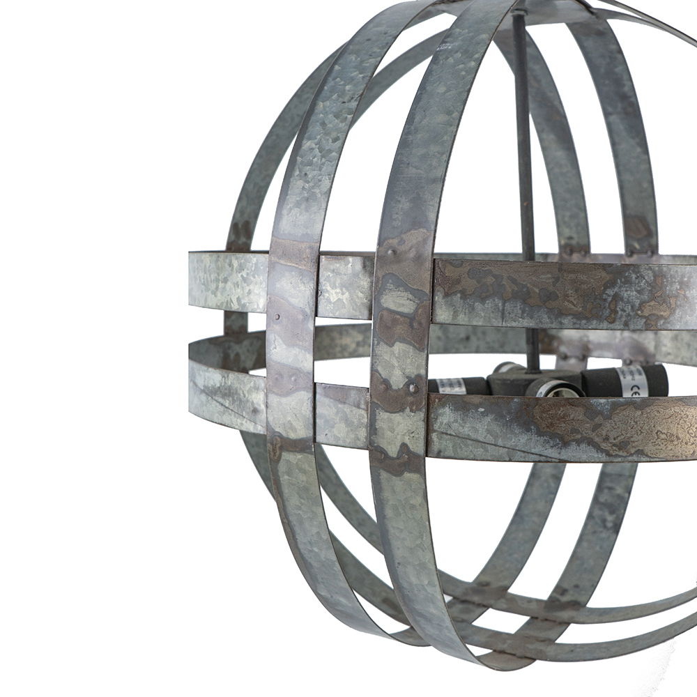 4-light galvanized chandelier with gray metal spherical cage frame for kitchen lighting on Tampa Home & Garden Store