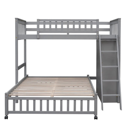 Gray wooden bunk bed with built-in storage shelves and caster wheels on Tampa Home & Garden Store