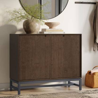 Banting sideboard buffet in dark rubberwood with metal base topped by vase and stack of books on Tampa Home & Garden Store