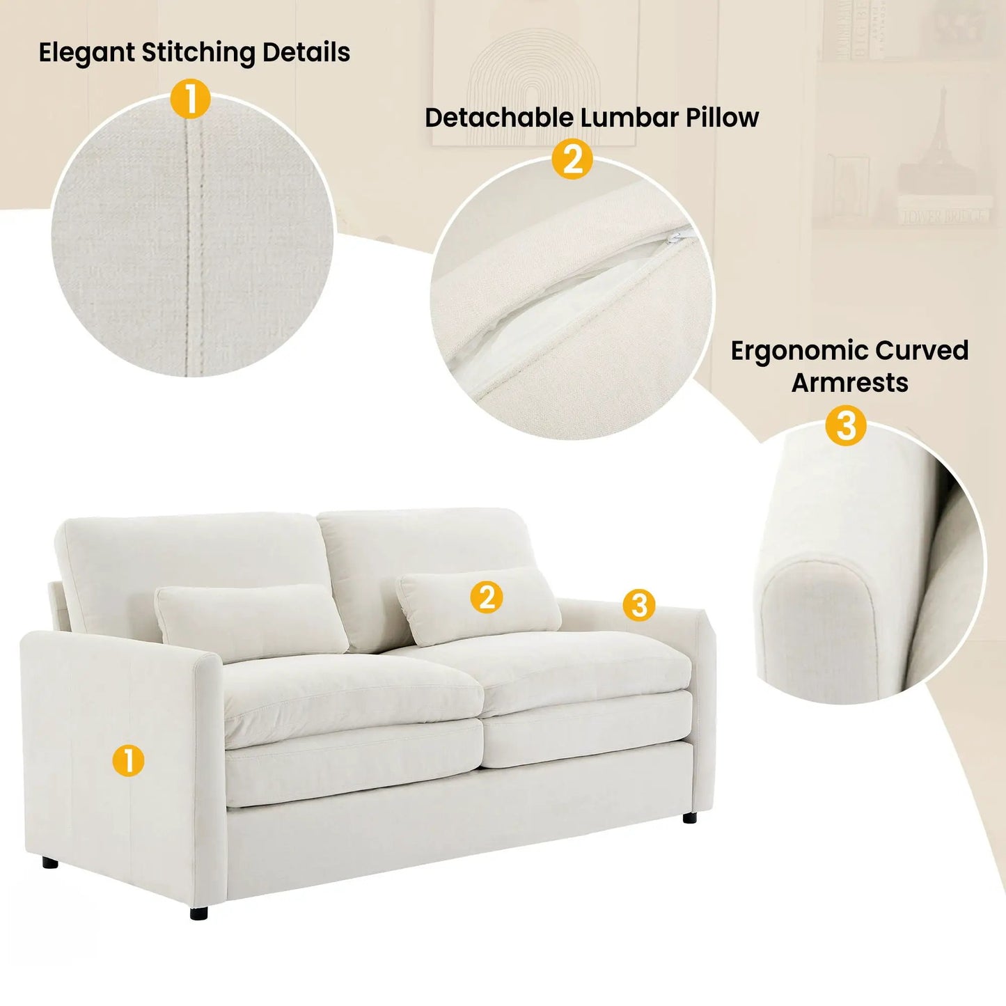 Cozy upholstered 3-piece living room sofa set in beige fabric by Unique Piece Furniture on Tampa Home & Garden Store