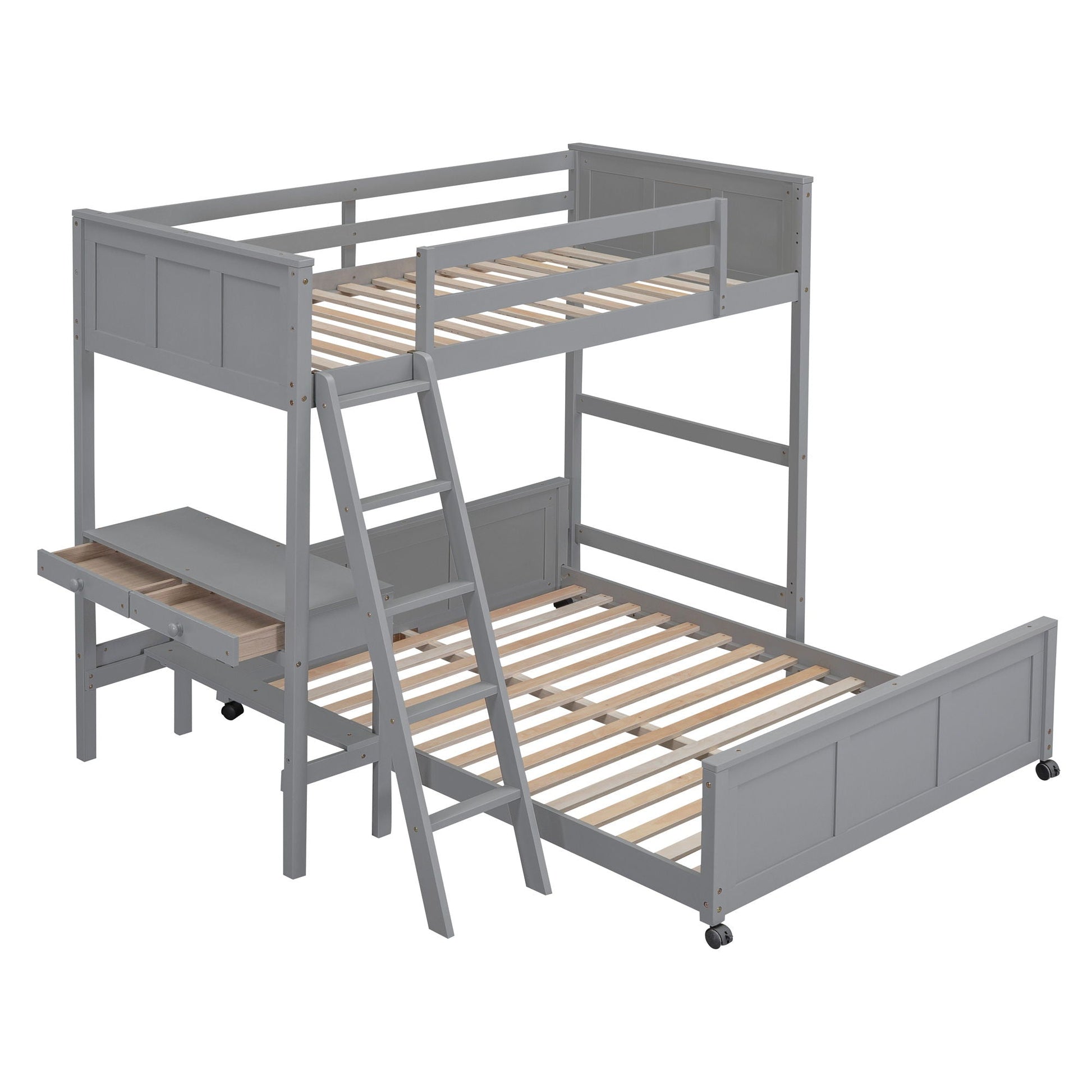 Full over full bunk bed with desk in gray wood finish by Unique Piece Furniture on Tampa Home & Garden Store