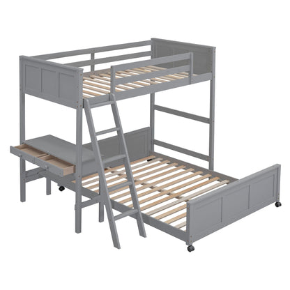 Full over full bunk bed with desk in gray wood finish by Unique Piece Furniture on Tampa Home & Garden Store