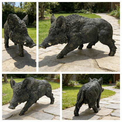 Simulated Wild Boar Resin Garden Statue by HouseOfZazla, black textured finish on Tampa Home & Garden Store