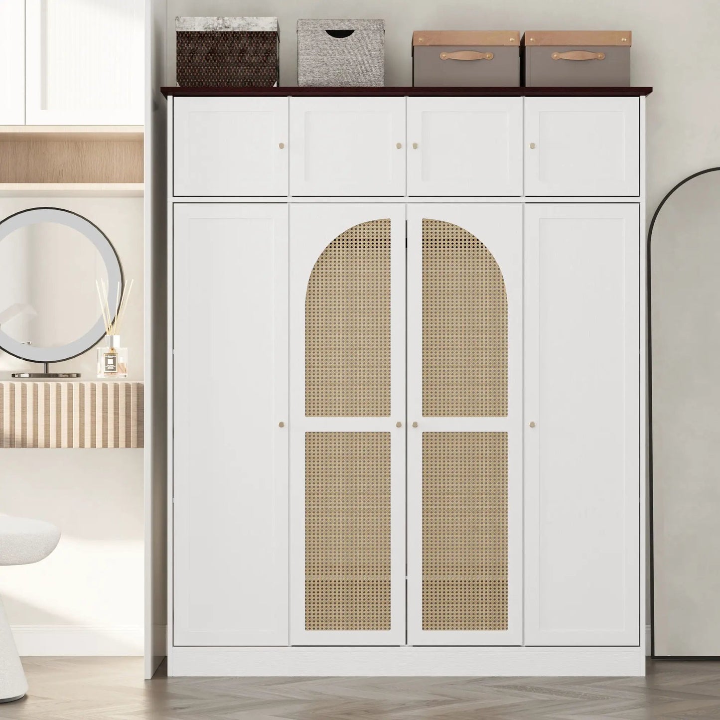 8-door white armoire with cane-panel doors; adjustable shelves and hanging rod on Tampa Home & Garden Store