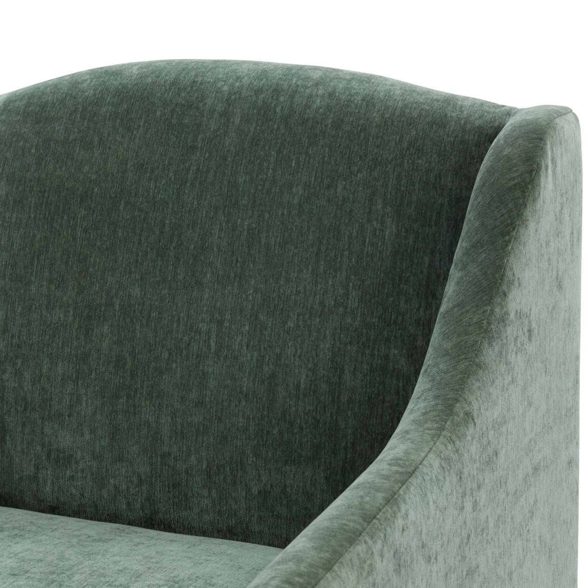 Skirted swivel accent chair in dark green velvet with light armrest on Tampa Home & Garden Store