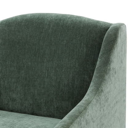 Skirted swivel accent chair in dark green velvet with light armrest on Tampa Home & Garden Store