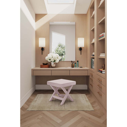 Accent Bench with Piped Cushion and Solid Wood Frame in pale pink for vanity area on Tampa Home & Garden Store
