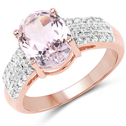 Kunzite oval ring with rose gold plating and pave white zircon band on silver ring on Tampa Home & Garden Store