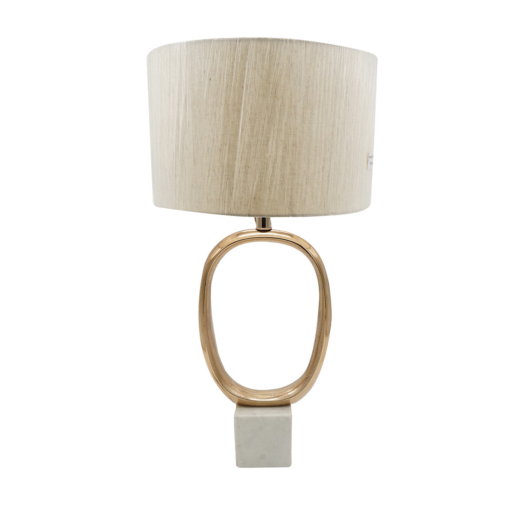 Table lamp D14x28.5 oval cutout metal with cream linen shade gold loop base HouseOfZazla on Tampa Home & Garden Store