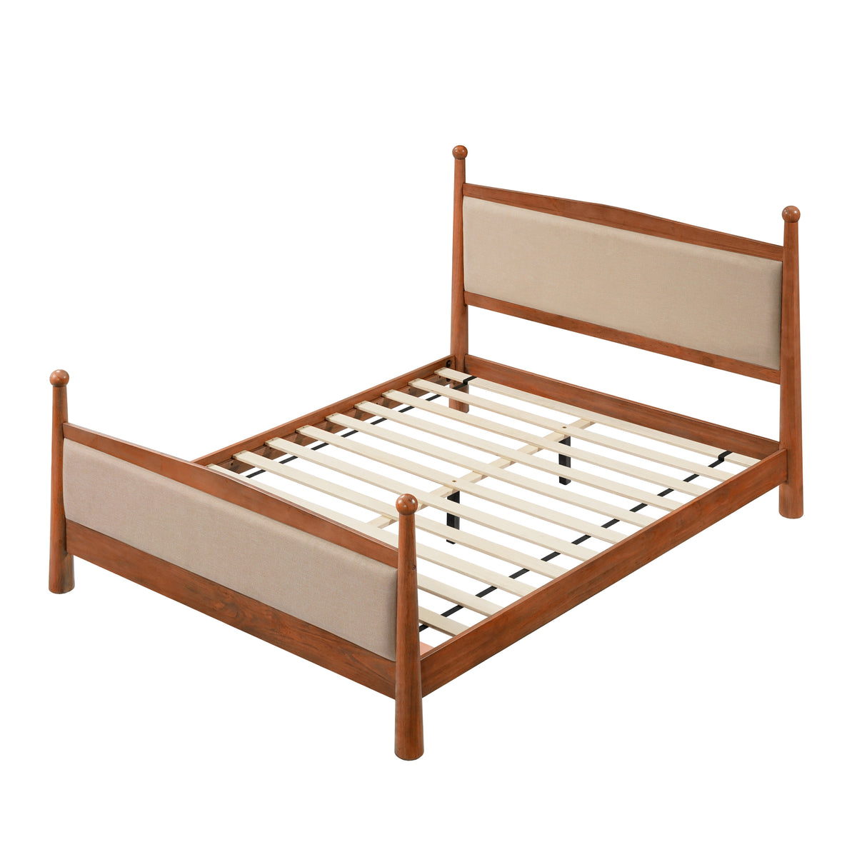 Queen Upholstered Platform Bed with Wood Slats