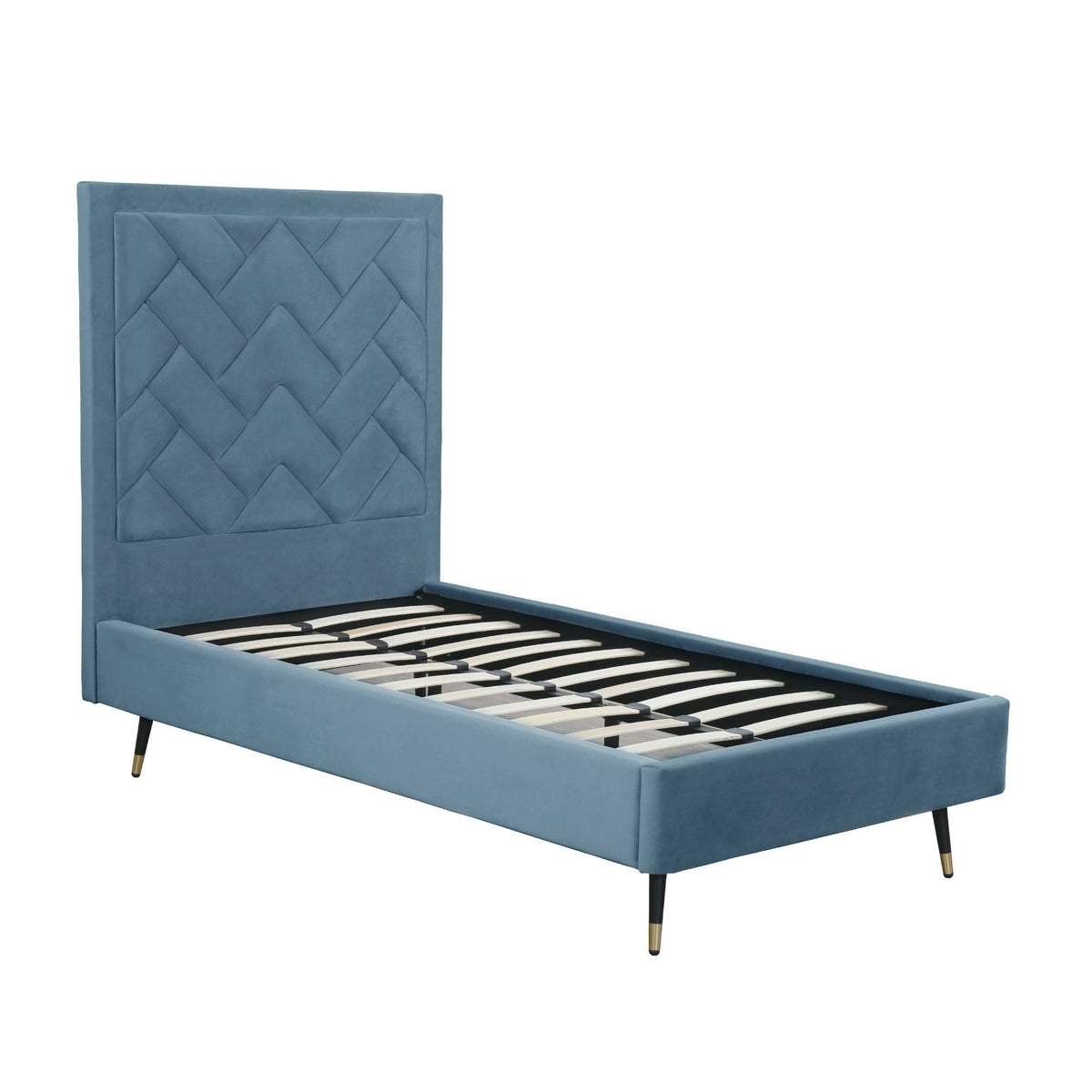 Crosby upholstered bed with blue velvet quilted headboard and slatted base by HouseOfZazla on Tampa Home & Garden Store