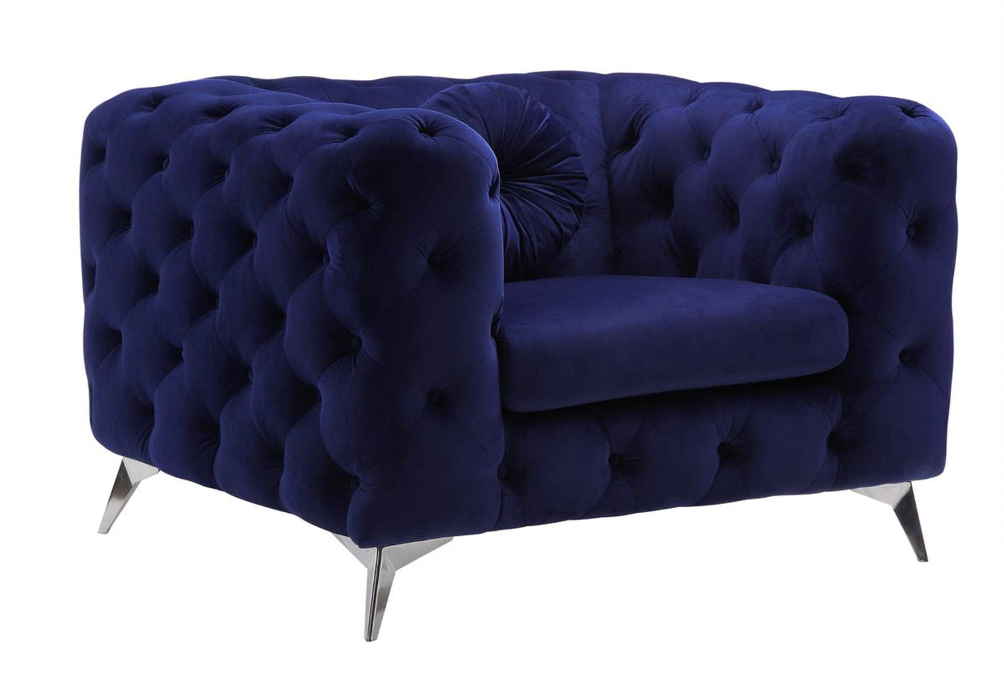 Atronia chair velvet blue tufted armchair with metal legs by HouseOfZazla on Tampa Home & Garden Store