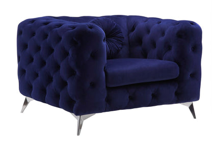 Atronia chair velvet blue tufted armchair with metal legs by HouseOfZazla on Tampa Home & Garden Store