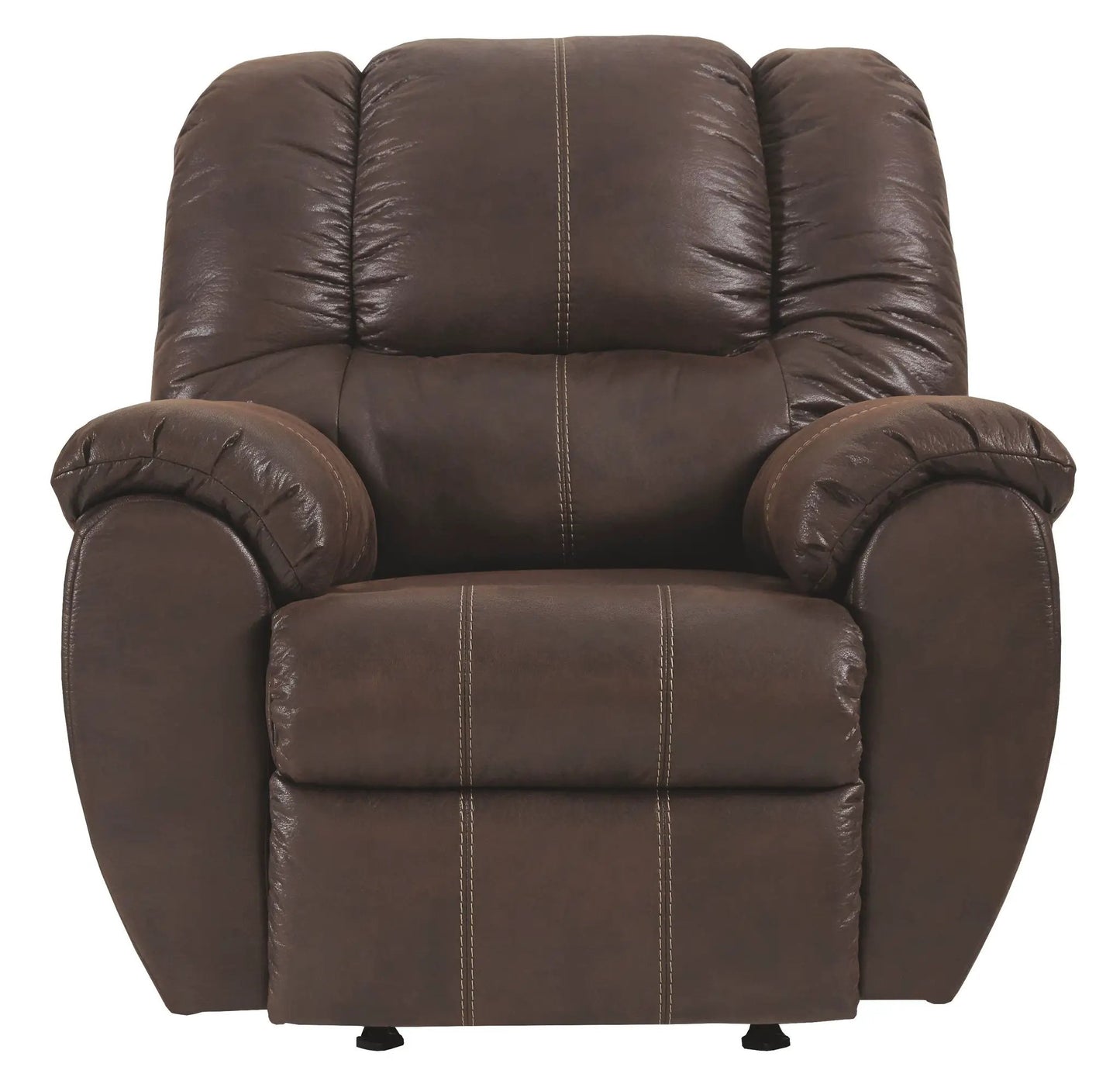 McGann Rocker Recliner brown leather upholstery with beige stitching by Unique Piece Furniture on Tampa Home & Garden Store