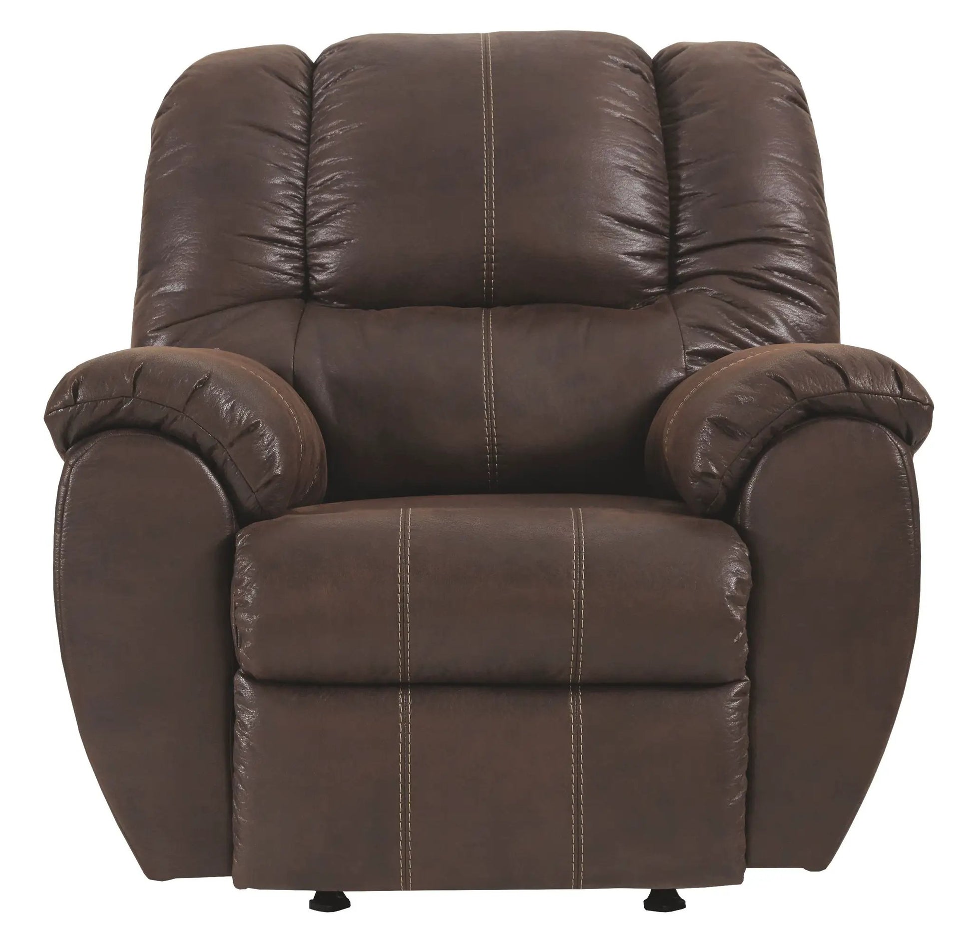 McGann Rocker Recliner brown leather upholstery with beige stitching by Unique Piece Furniture on Tampa Home & Garden Store