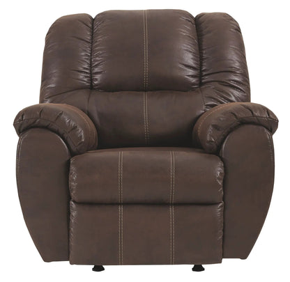 McGann Rocker Recliner brown leather upholstery with beige stitching by Unique Piece Furniture on Tampa Home & Garden Store