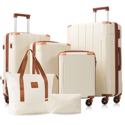 6-piece expandable hardside luggage set HouseOfZazla cream with copper accents on Tampa Home & Garden Store