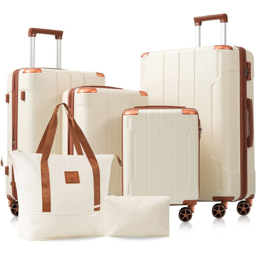 6-piece expandable hardside luggage set HouseOfZazla cream with copper accents on Tampa Home & Garden Store