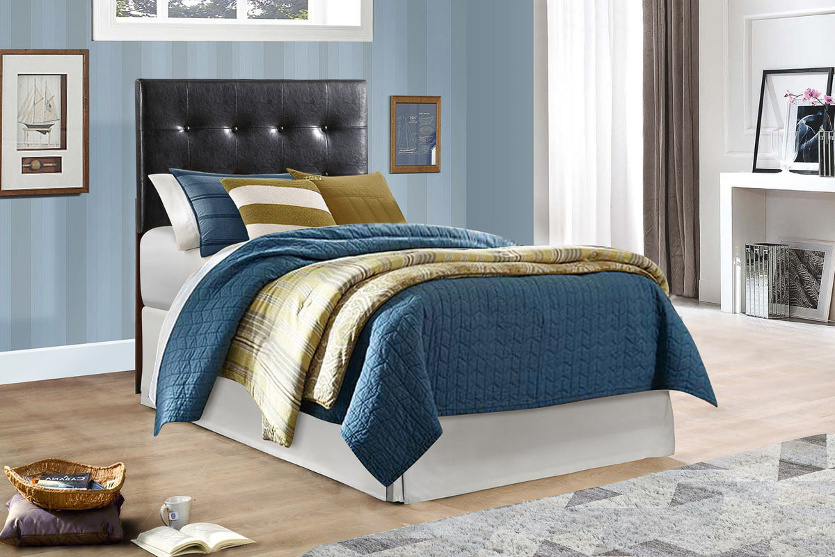 Upholstered Headboard by HouseOfZazla in black faux leather, tufted, adjustable height on Tampa Home & Garden Store