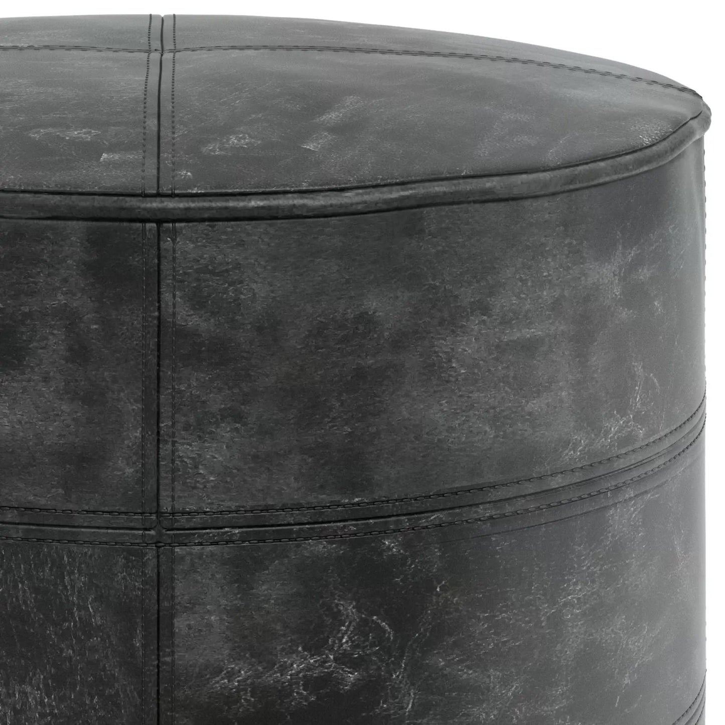 Connor Handcrafted Round Pouf, black distressed leather, accent pouf by Unique Piece Furniture on Tampa Home & Garden Store