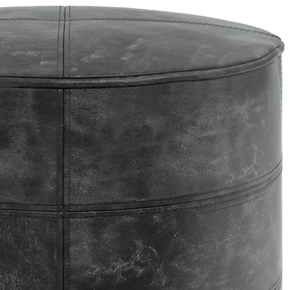 Connor Handcrafted Round Pouf, black distressed leather, accent pouf by Unique Piece Furniture on Tampa Home & Garden Store