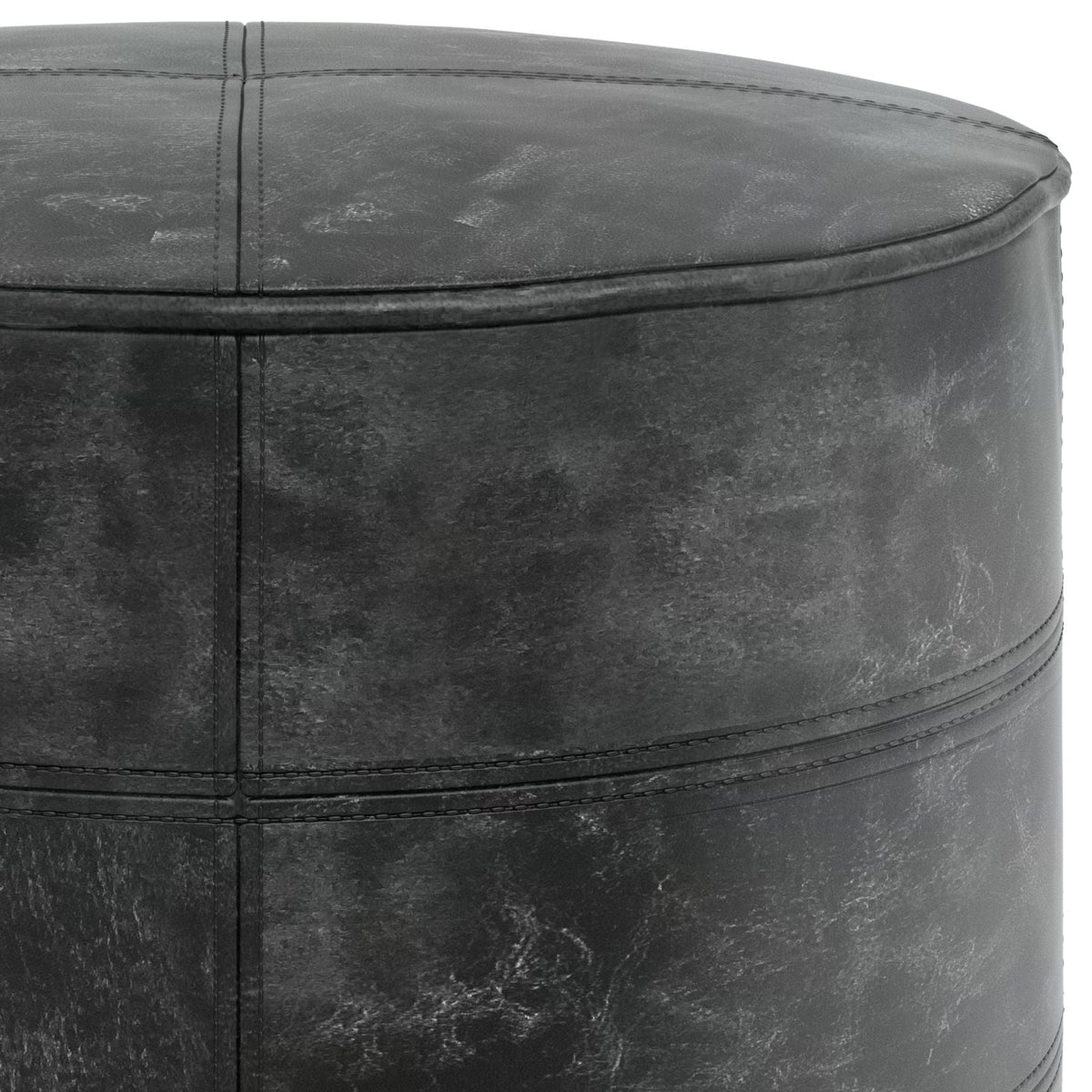Handcrafted round leather pouf with distressed black finish, HouseOfZazla accent pouf on Tampa Home & Garden Store