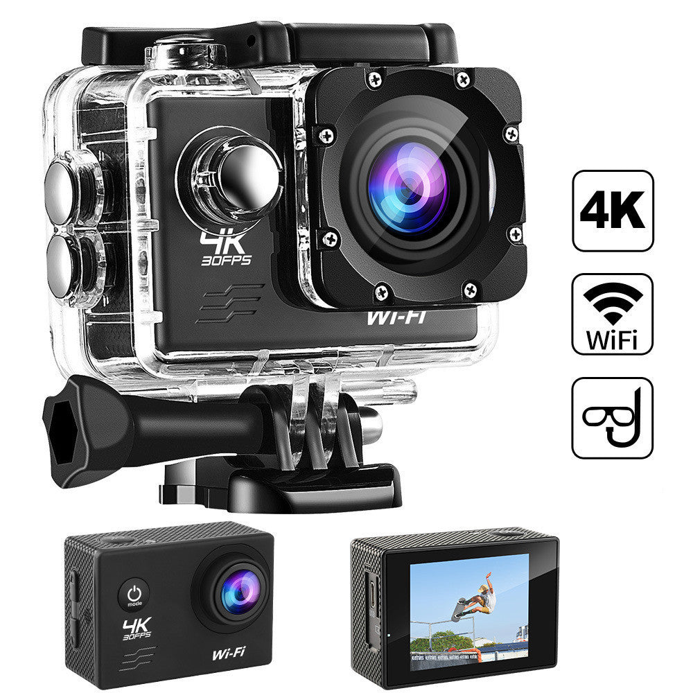 Action camera in waterproof housing with helmet mount, 4K30fps, WiFi, plus secondary cam on Tampa Home & Garden Store