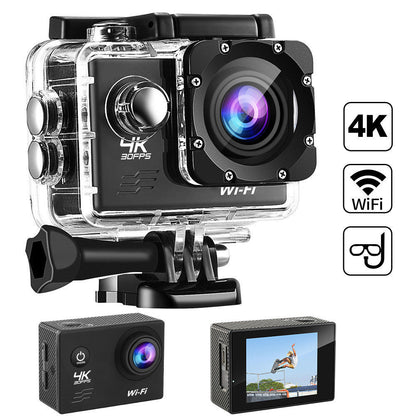 Action camera in waterproof housing with helmet mount, 4K30fps, WiFi, plus secondary cam on Tampa Home & Garden Store