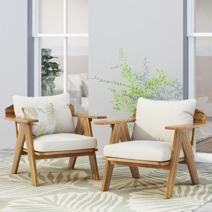 Outdoor Acacia Wood Club Chairs with Beige Cushions (Set of 2) Teak finish HouseOfZazla on Tampa Home & Garden Store