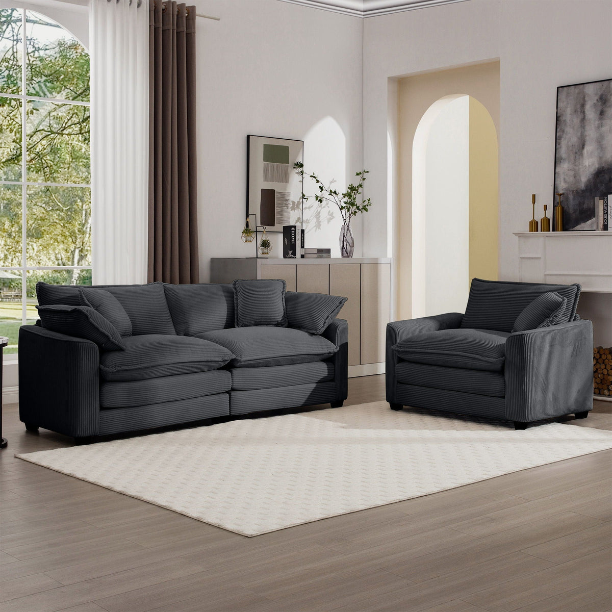 Elegant Oversized Sectional Sofa Set dark gray with deep seats, 3-piece by HouseOfZazla on Tampa Home & Garden Store
