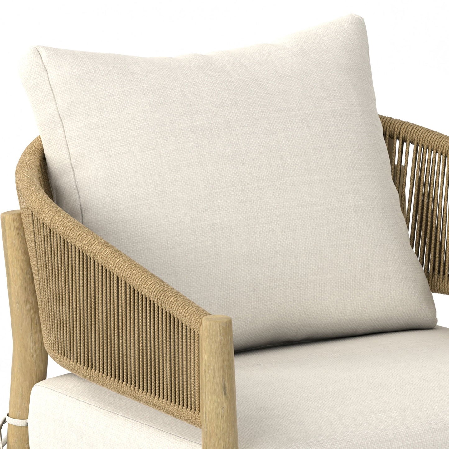 Bayshore Outdoor Conversation Chair Set of 2 with natural rope-wrapped arms and beige cushions on Tampa Home & Garden Store