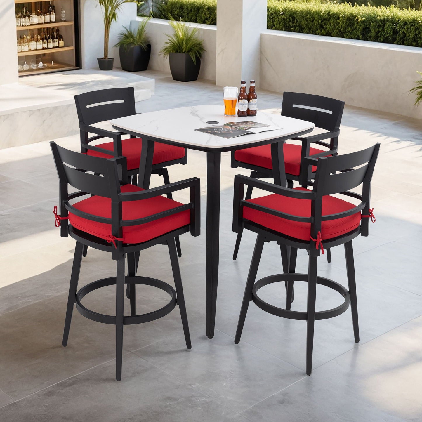 Outdoor Patio Bar Set And Sintered Stone Table
