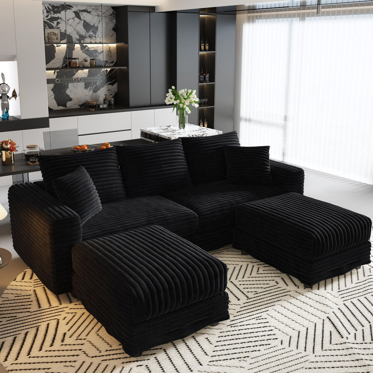 Deep Seat Sofa Bed With Ottoman and Soft Pillows