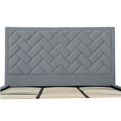 Crosby upholstered bed with gray fabric headboard and wooden slats by HouseOfZazla on Tampa Home & Garden Store